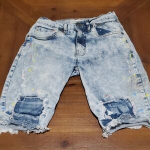 Kids Distressed Denim Shorts with Paint Accents